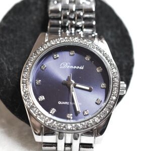 Denvosi Classic Blue Face Rhinestone Accents Silver Tone Link Band Working Watch